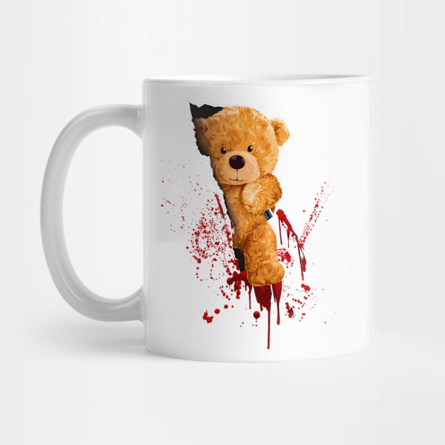 Horror Teddy Bear Cuts Through Shirt With Knife by Foxxy Merch